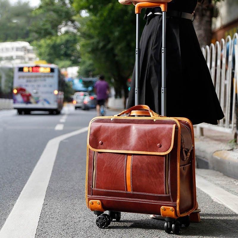 Bagage À Roulettes Cuir Vintage 20 Pouces