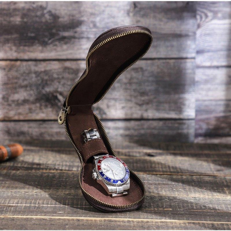 Boîtier Montre Unique Cuir Avec Fermeture Éclair Pour Homme