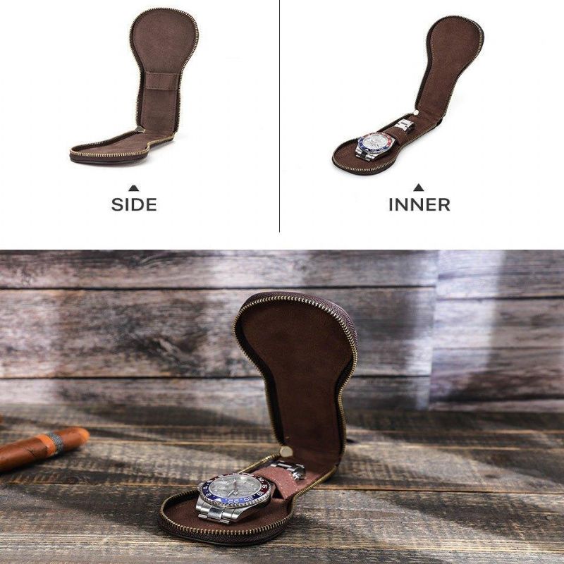 Boîtier Montre Unique Cuir Avec Fermeture Éclair Pour Homme