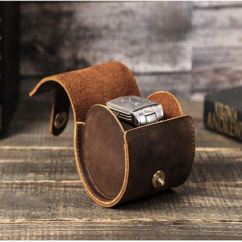 Boîtier Montre Unique Cuir Forme Ronde Pour Hommes