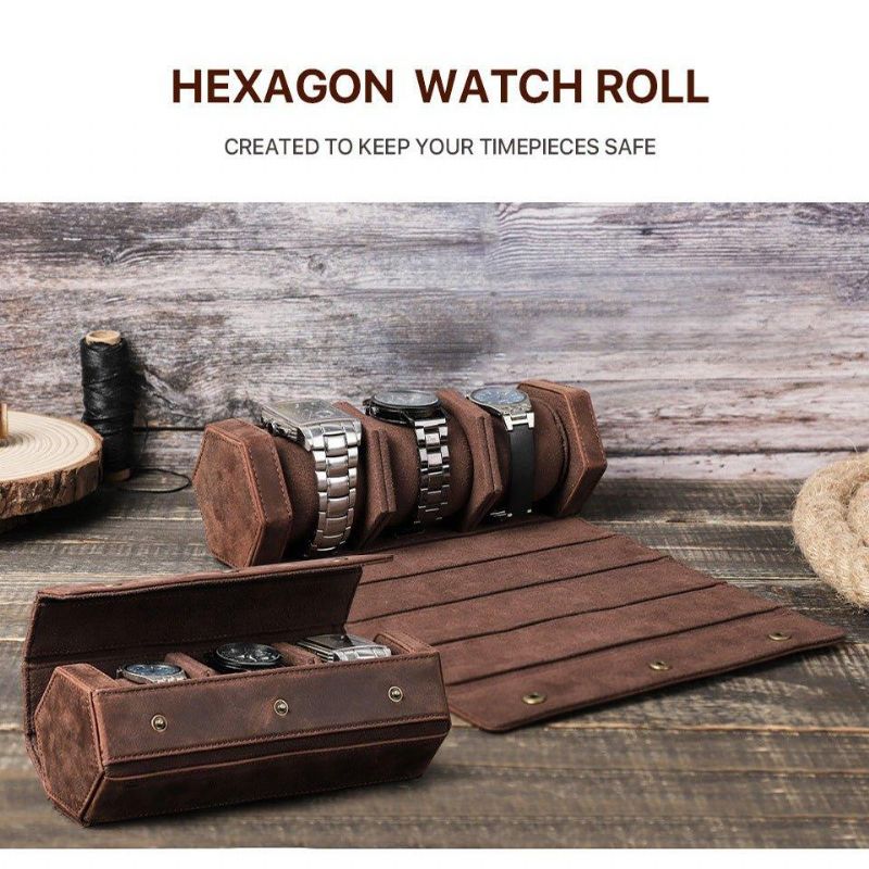 Étui À Montre Hexagonal Cuir Pour 3 Montres