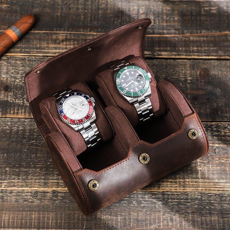 Étui À Roulettes Cuir Vintage Pour 2 Montres