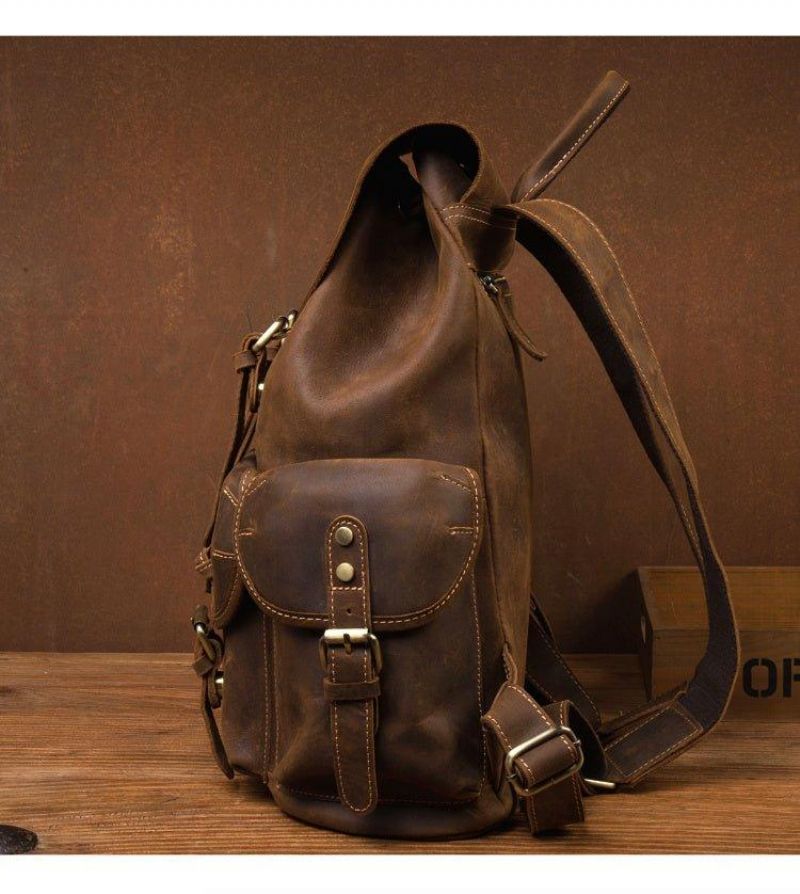 Grand Sac À Dos Cuir Vintage Pour Hommes Ordinateur Portable