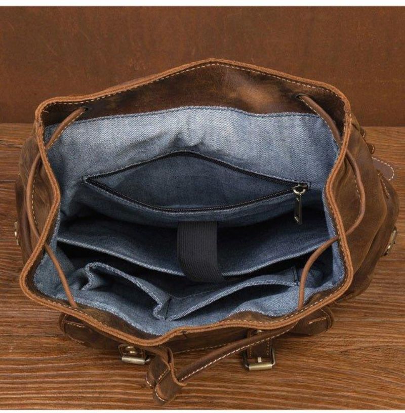 Grand Sac À Dos Cuir Vintage Pour Hommes Ordinateur Portable