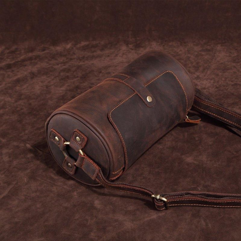 Petit Sac À Bandoulière Cylindrique Rétro Pour Hommes Et Femmes