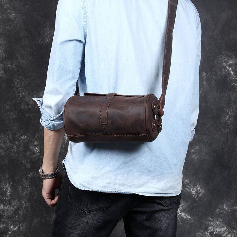 Petit Sac À Bandoulière Cylindrique Rétro Pour Hommes Et Femmes