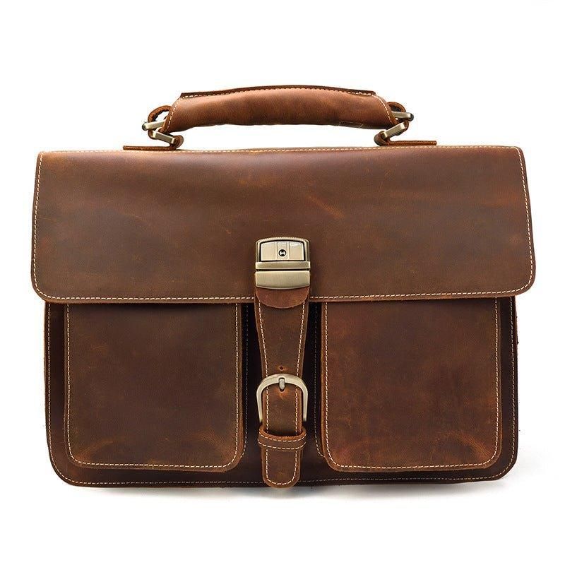 Porte-documents Marron Pour Homme Sac D'ordinateur Portable 14 Pouces