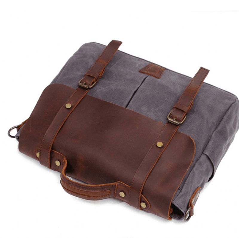 Sac À Bandoulière Pour Ordinateur Portable Toile Et Cuir Hommes