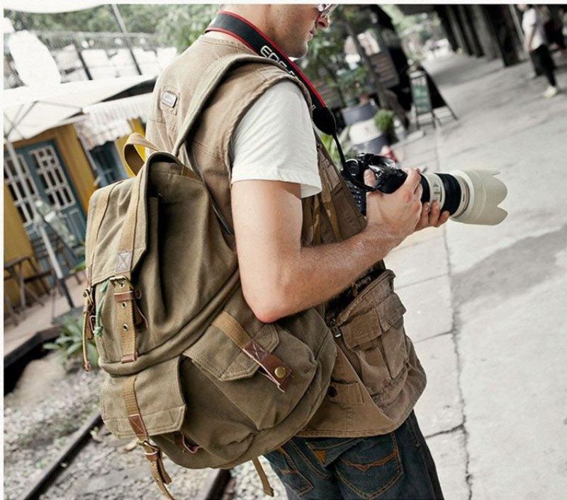 Sac À Dos Pour Appareil Photo Reflex Numérique Toile Style Militaire