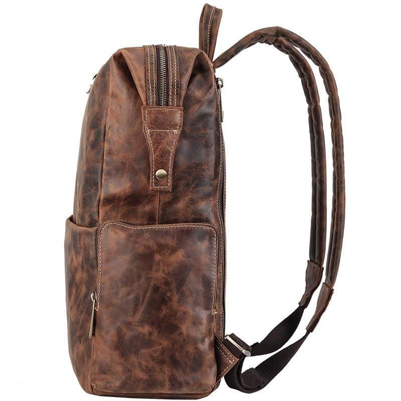 Sac À Dos Cuir Homme Marron Foncé