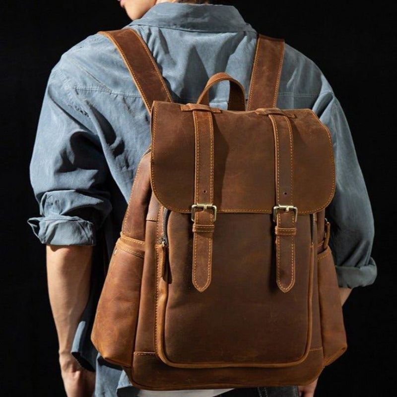 Sac À Dos Cuir Pour Hommes Avec Poche Avant