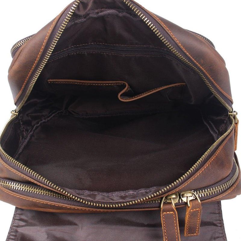 Sac À Dos Cuir Marron Vintage Pour Ordinateur Portable 17 Pouces