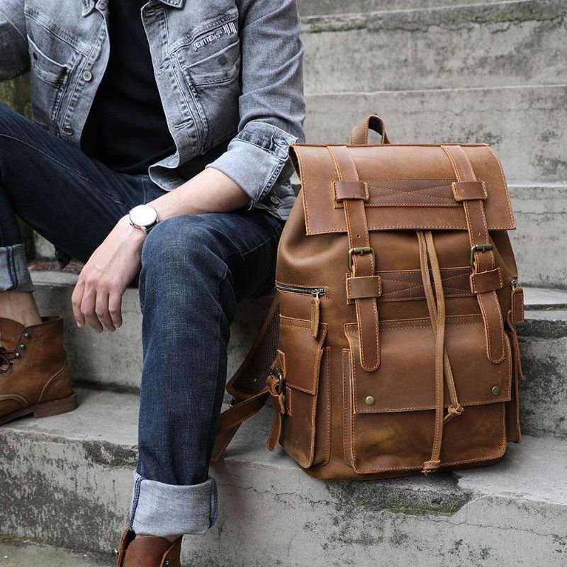 Sac À Dos Cuir Pour Ordinateur Portable Hommes