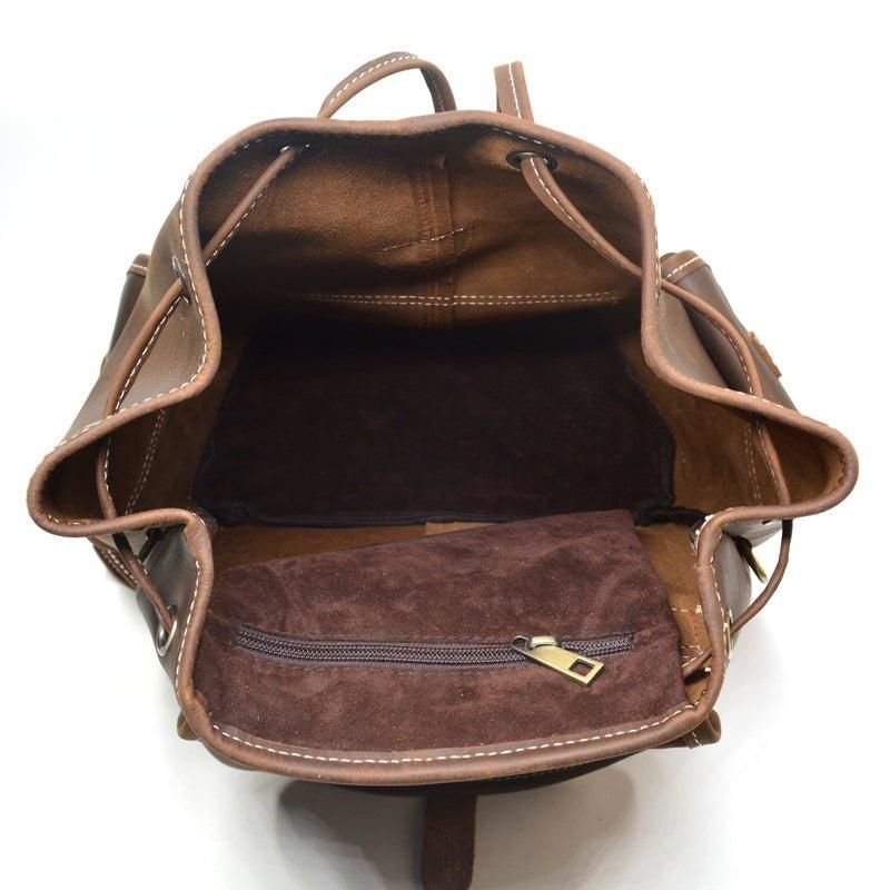 Sac À Dos Cuir Vintage Pour Hommes Avec Cordon Serrage