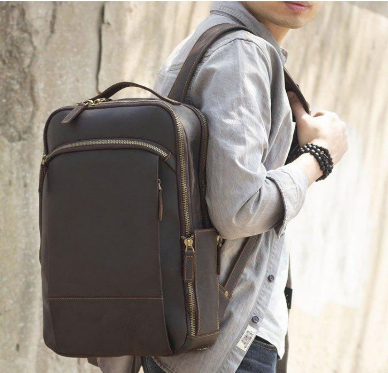 Sac À Dos Cuir Vintage Pour Hommes Ordinateur Portable