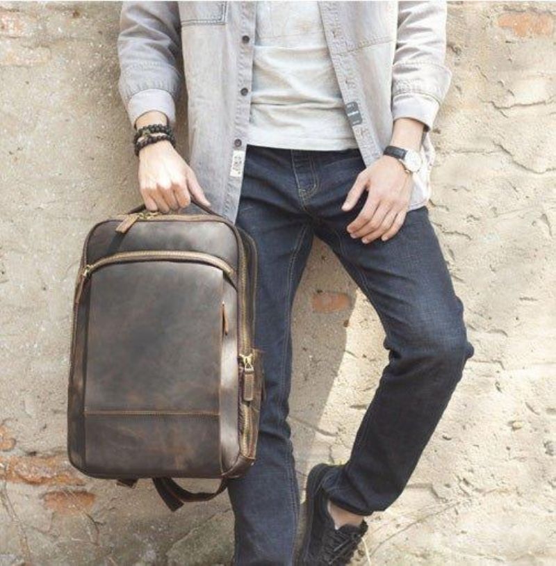 Sac À Dos Cuir Vintage Pour Hommes Ordinateur Portable