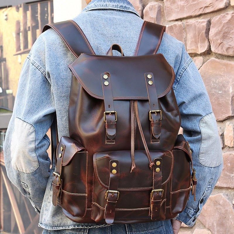 Sac À Dos Cuir Vintage Pour Hommes Ordinateur Portable 17 Pouces