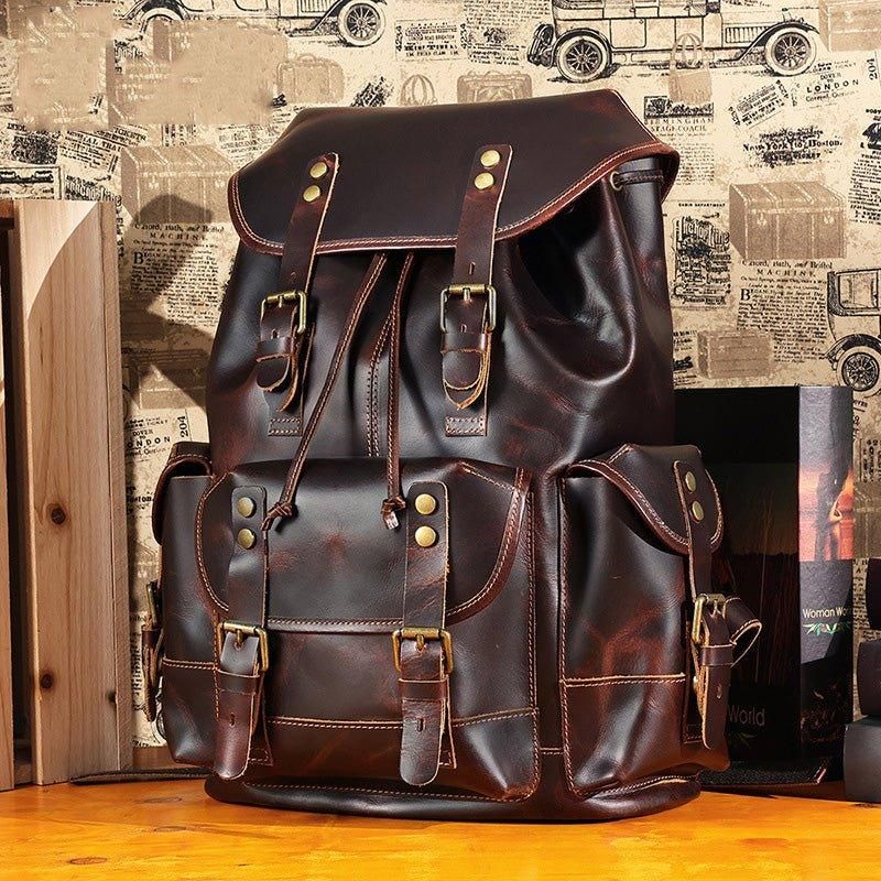 Sac À Dos Cuir Vintage Pour Hommes Ordinateur Portable 17 Pouces