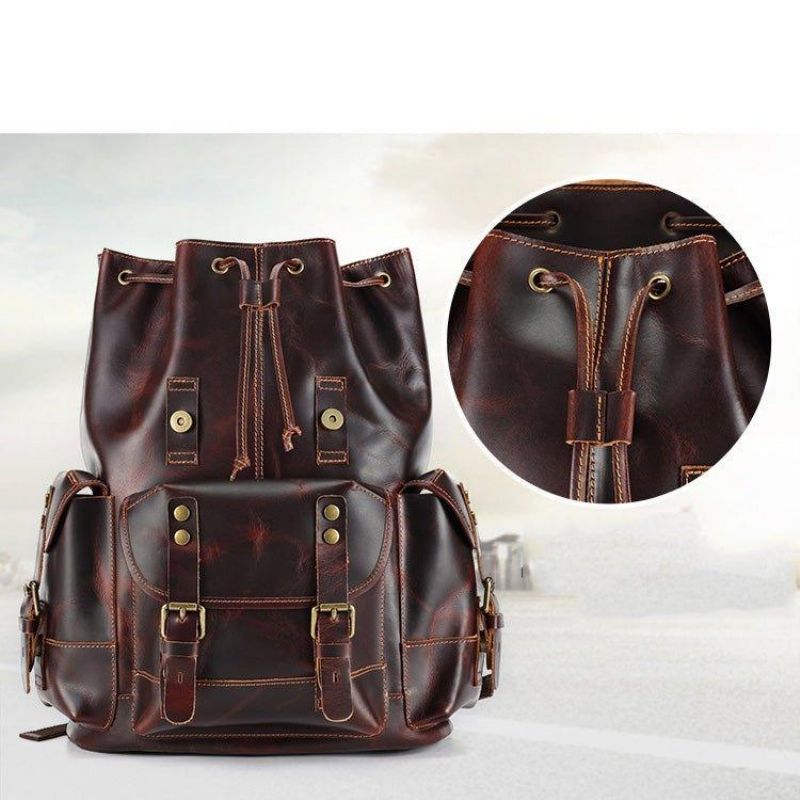 Sac À Dos Cuir Vintage Pour Hommes Ordinateur Portable 17 Pouces