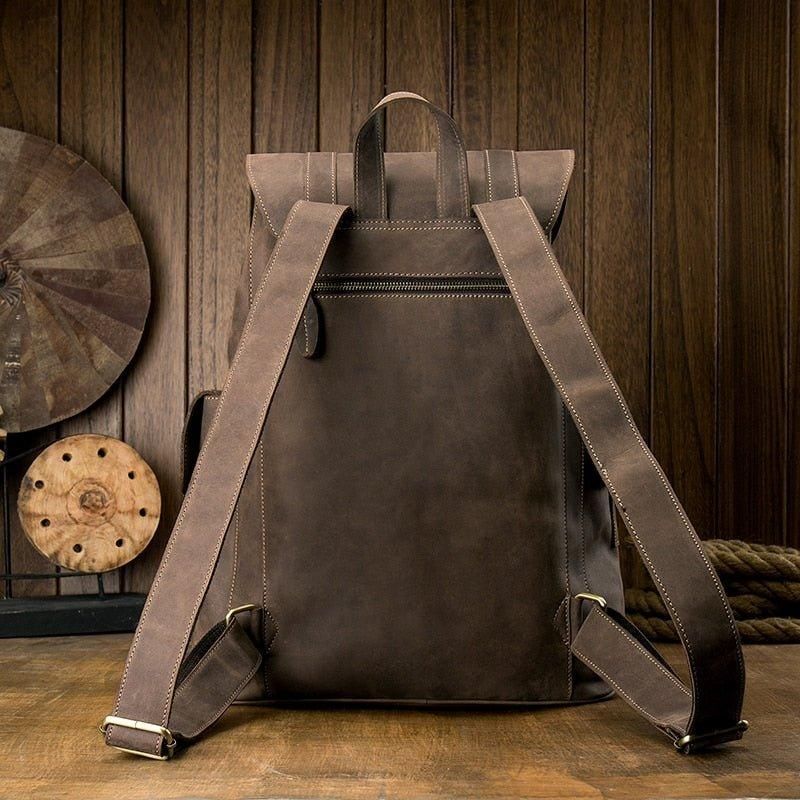 Sac À Dos Cuir Vintage Pour Hommes Voyage Avec Cordon Serrage