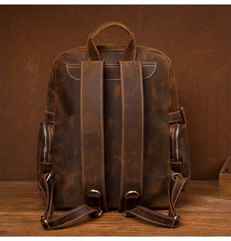 Sac À Dos Cuir Vintage Marron Pour Ordinateur Portable Hommes