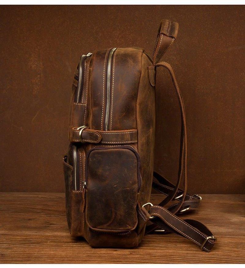 Sac À Dos Cuir Vintage Marron Pour Ordinateur Portable Hommes