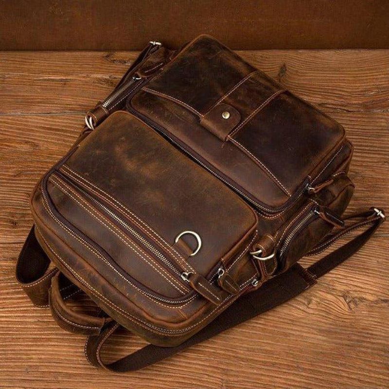 Sac À Dos Cuir Vintage Marron Pour Ordinateur Portable Hommes