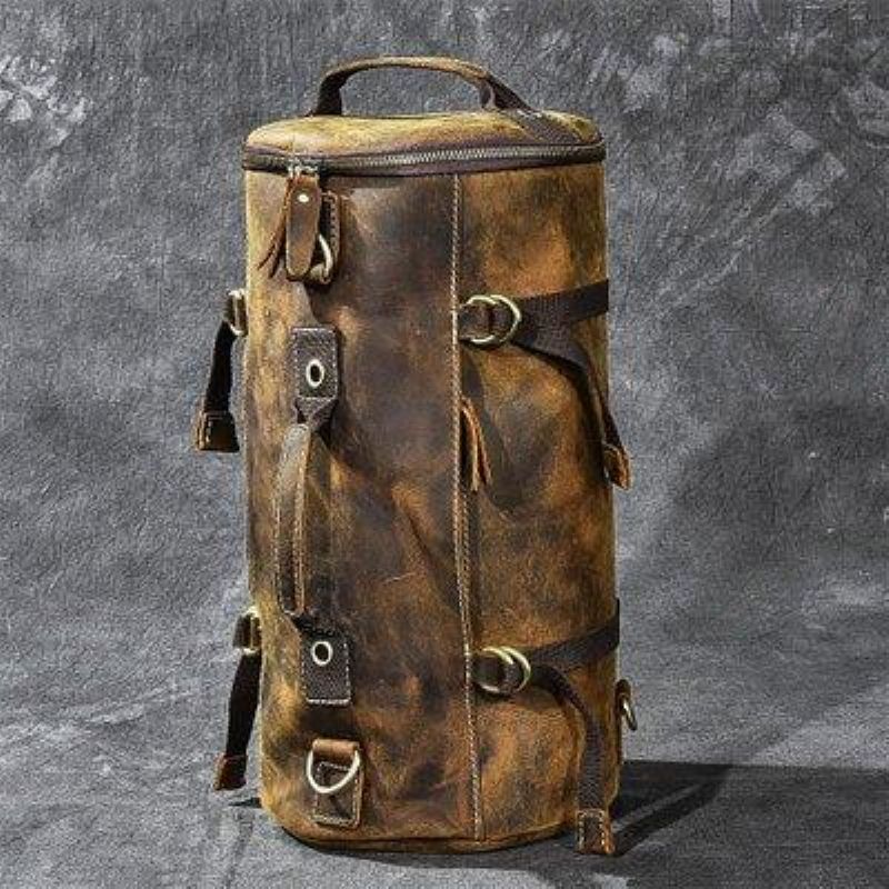 Sac À Dos Cylindrique Vintage Cuir Véritable Pour Hommes