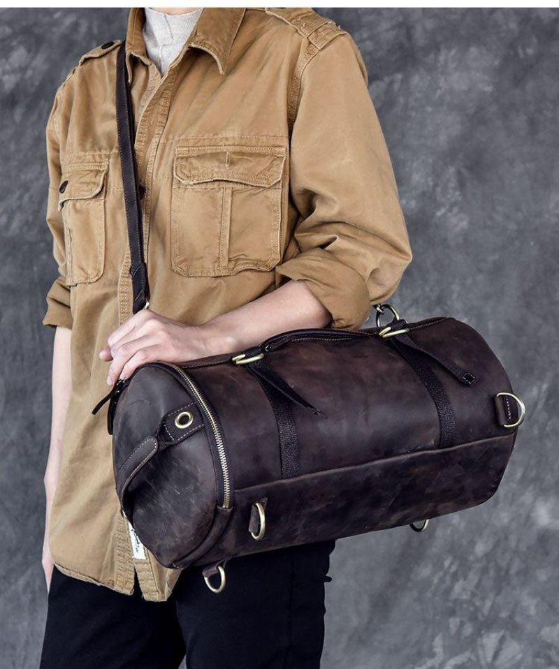 Sac À Dos Cylindrique Vintage Cuir Véritable Pour Hommes