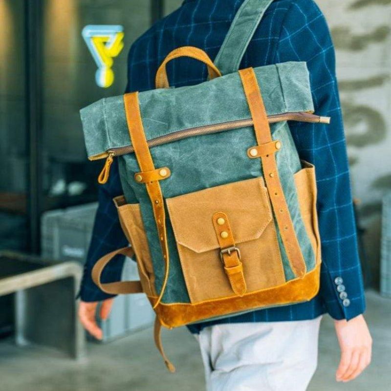 Sac À Dos Toile Cirée Roll Top Pour Hommes