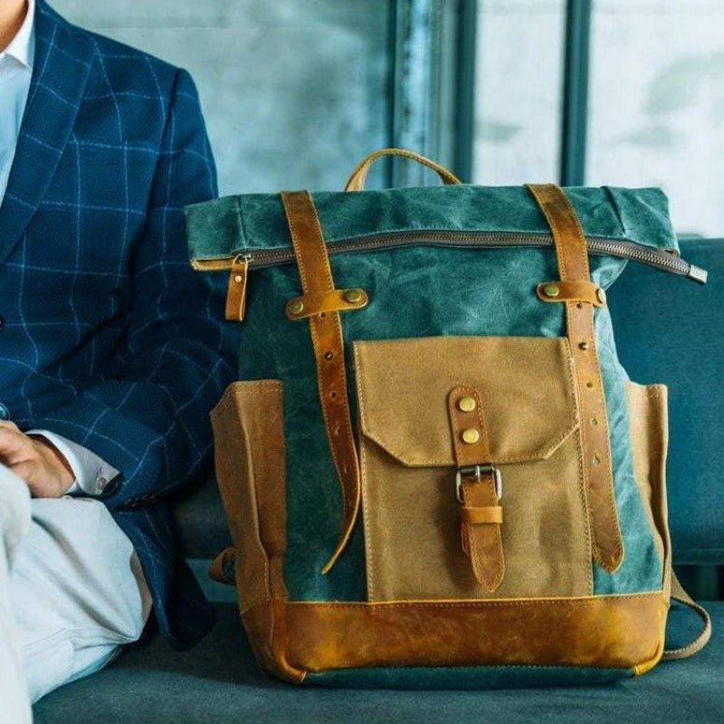 Sac À Dos Toile Cirée Roll Top Pour Hommes