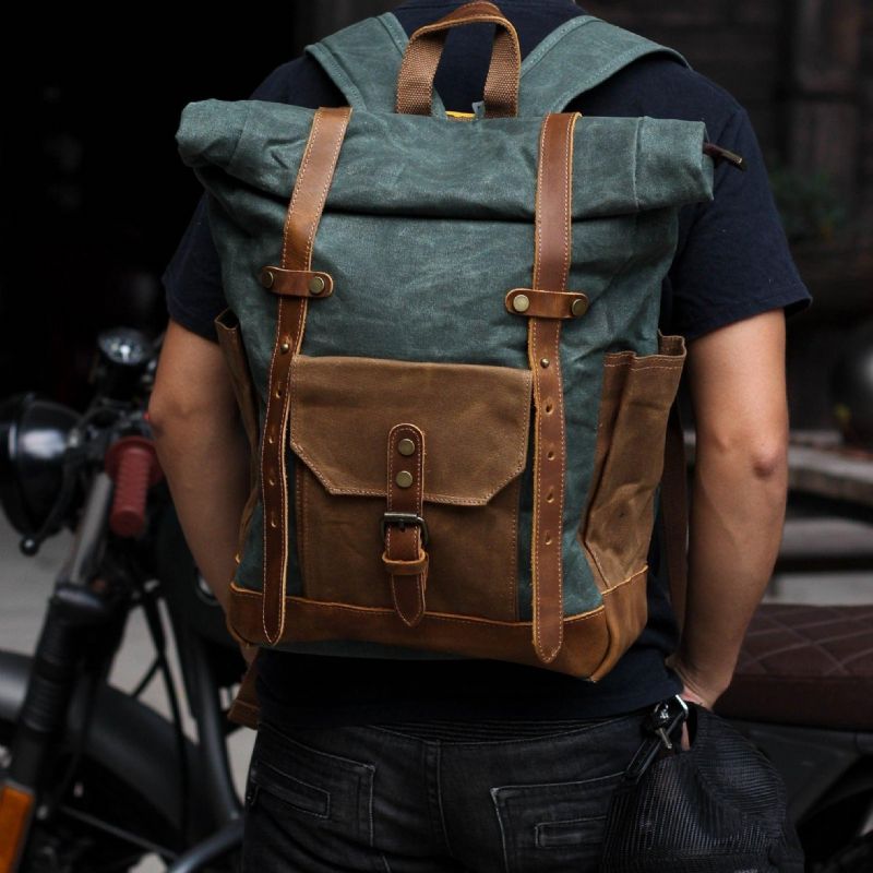 Sac À Dos Toile Cirée Roll Top Pour Hommes