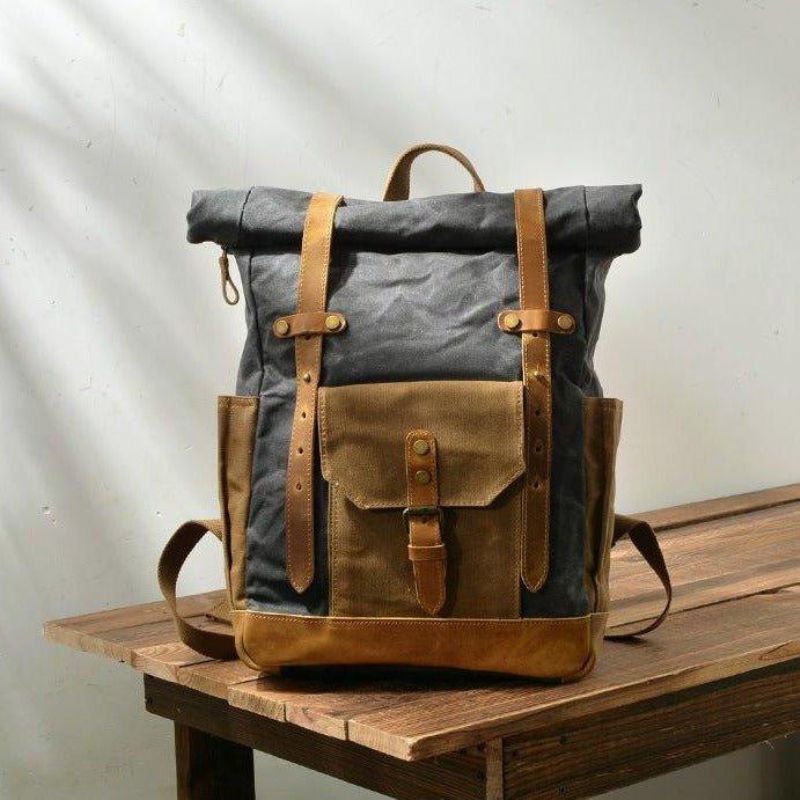 Sac À Dos Toile Cirée Roll Top Pour Hommes