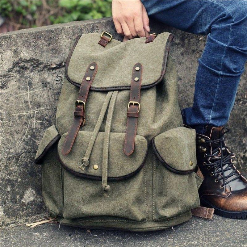 Sac À Dos Toile Décontracté Pour Hommes Camping Vintage