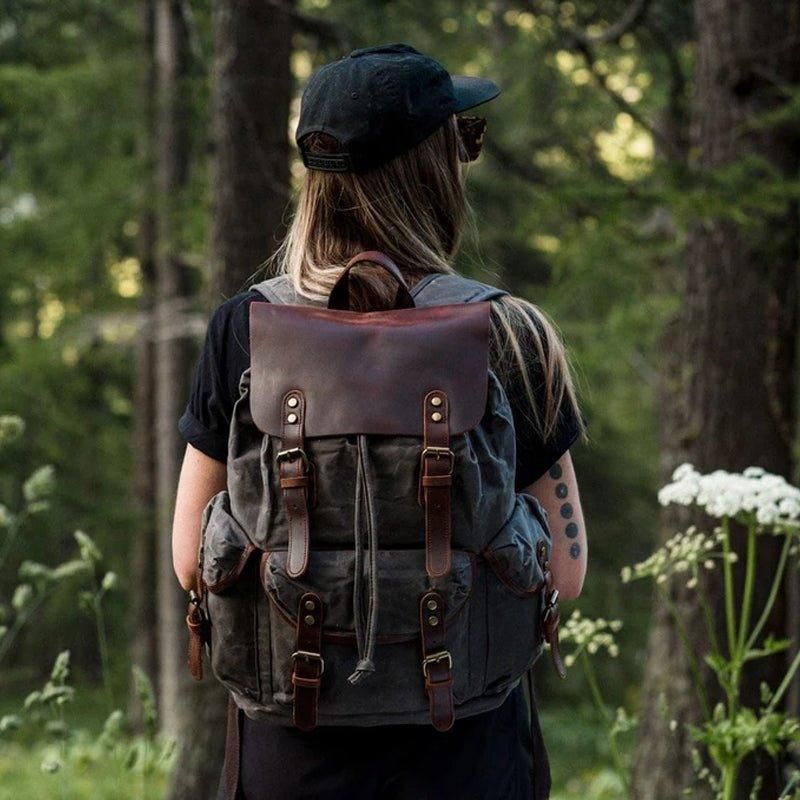 Sac À Dos Vintage Toile Cirée Et Cuir Pour Homme