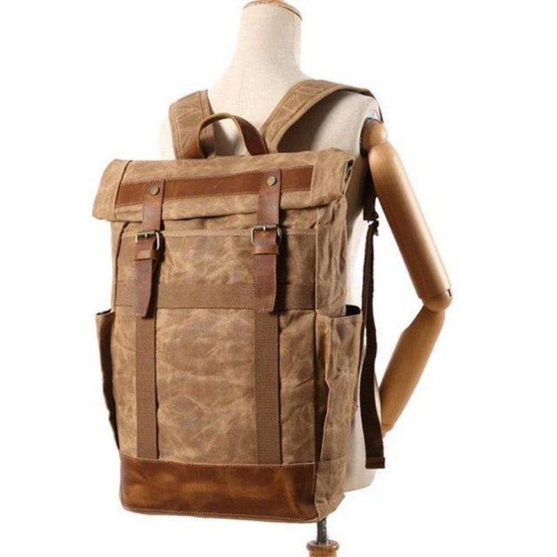 Sac À Dos Vintage Toile Cirée Pour Hommes Avec Poches Latérales