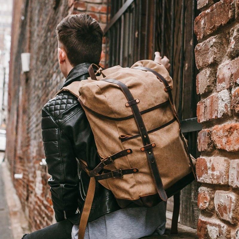 Sac À Dos Vintage Toile Cirée Pour Hommes Cuir