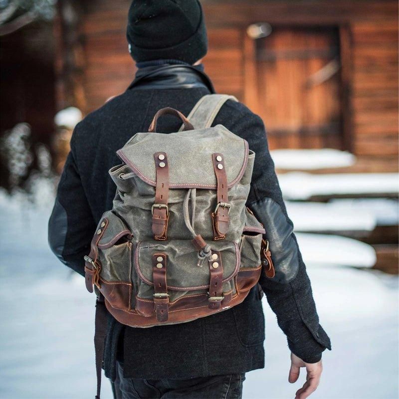 Sac À Dos Vintage Toile Cirée Imperméable Pour Homme