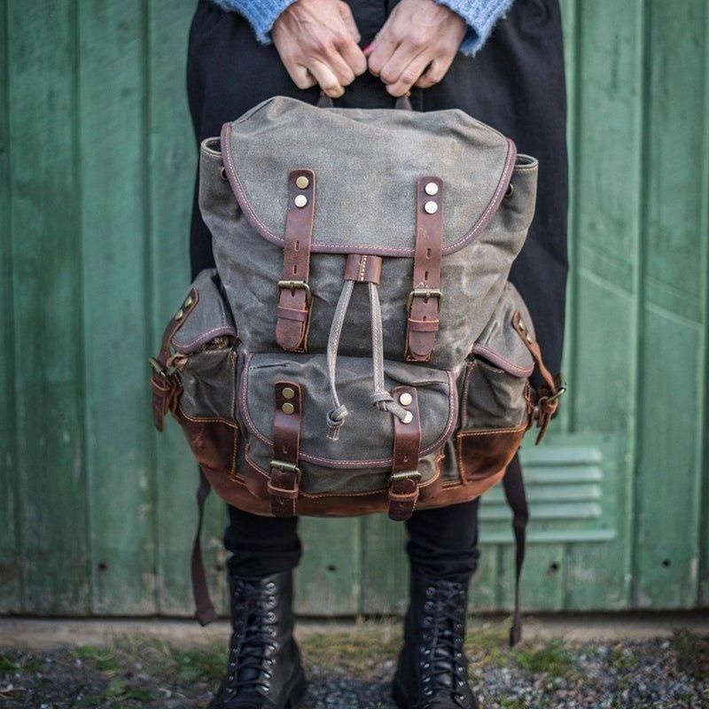 Sac À Dos Vintage Toile Cirée Imperméable Pour Homme