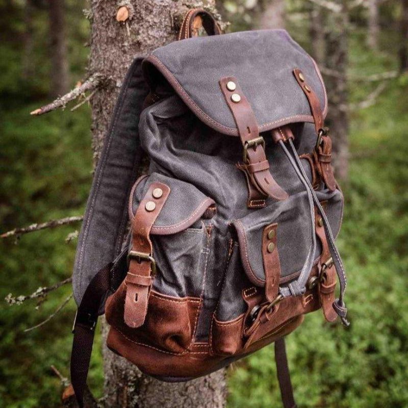 Sac À Dos Vintage Toile Cirée Imperméable Pour Homme