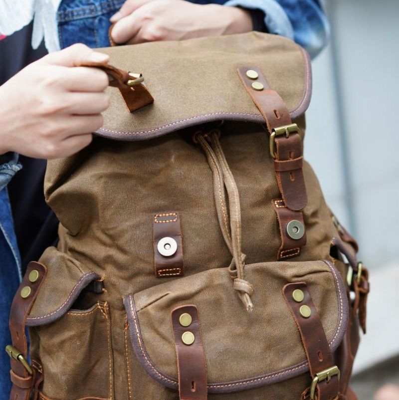 Sac À Dos Vintage Toile Cirée Imperméable Pour Homme