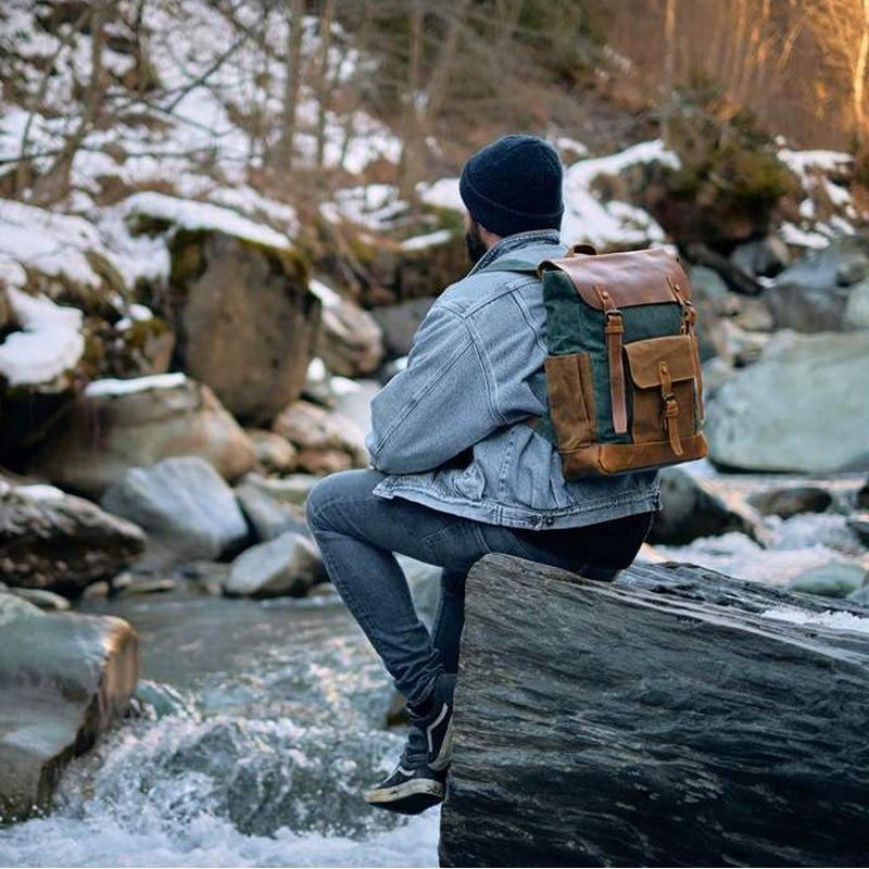 Sac À Dos Vintage Toile Cirée Pour Ordinateur Portable Homme