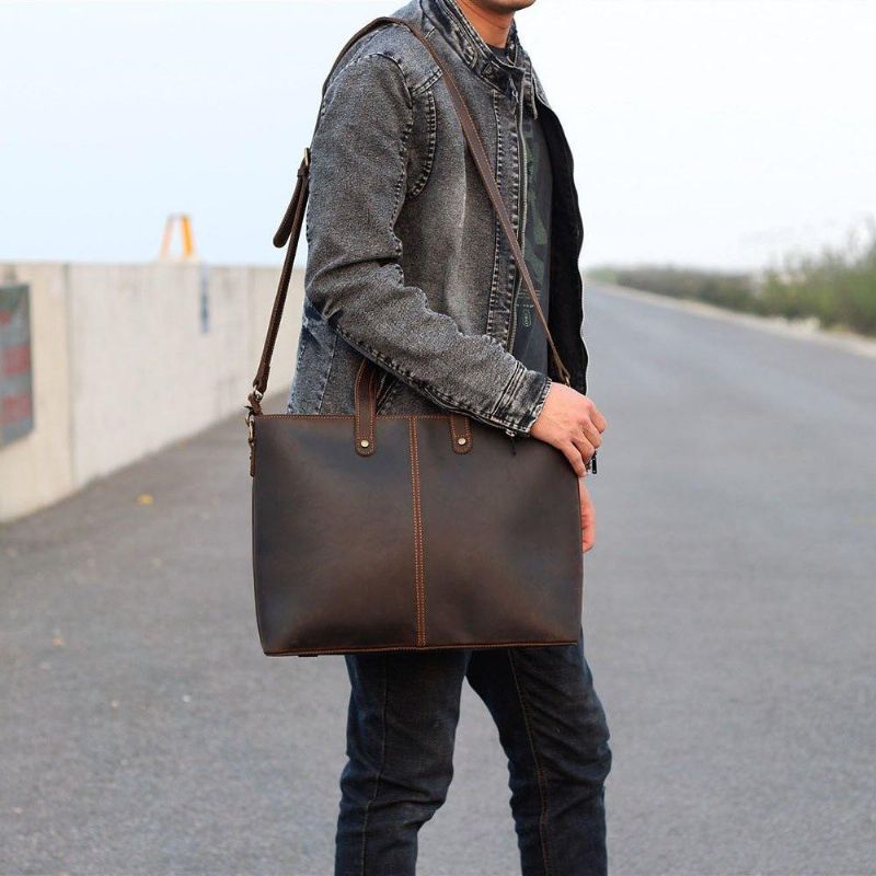 Sac À Main Cuir Pour Ordinateur Portable Hommes Marron Foncé