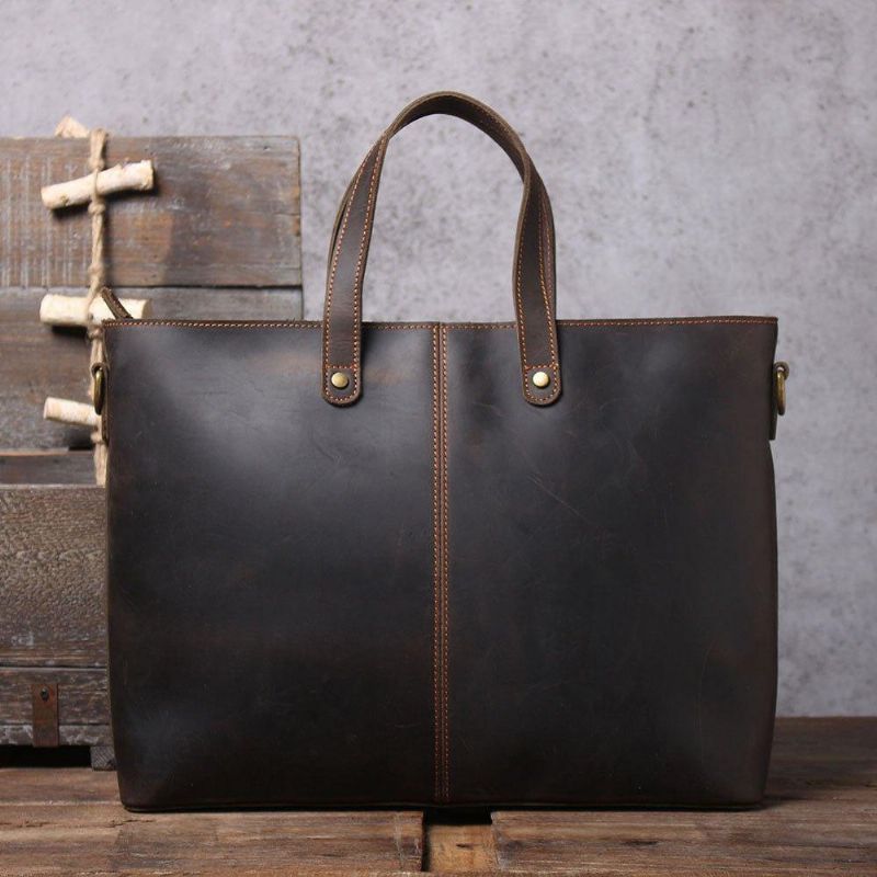 Sac À Main Cuir Pour Ordinateur Portable Hommes Marron Foncé