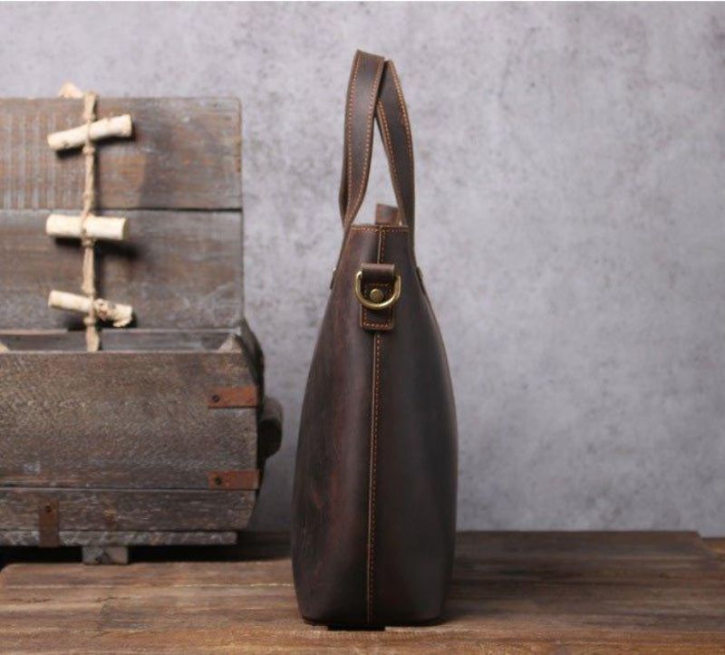 Sac À Main Cuir Pour Ordinateur Portable Hommes Marron Foncé