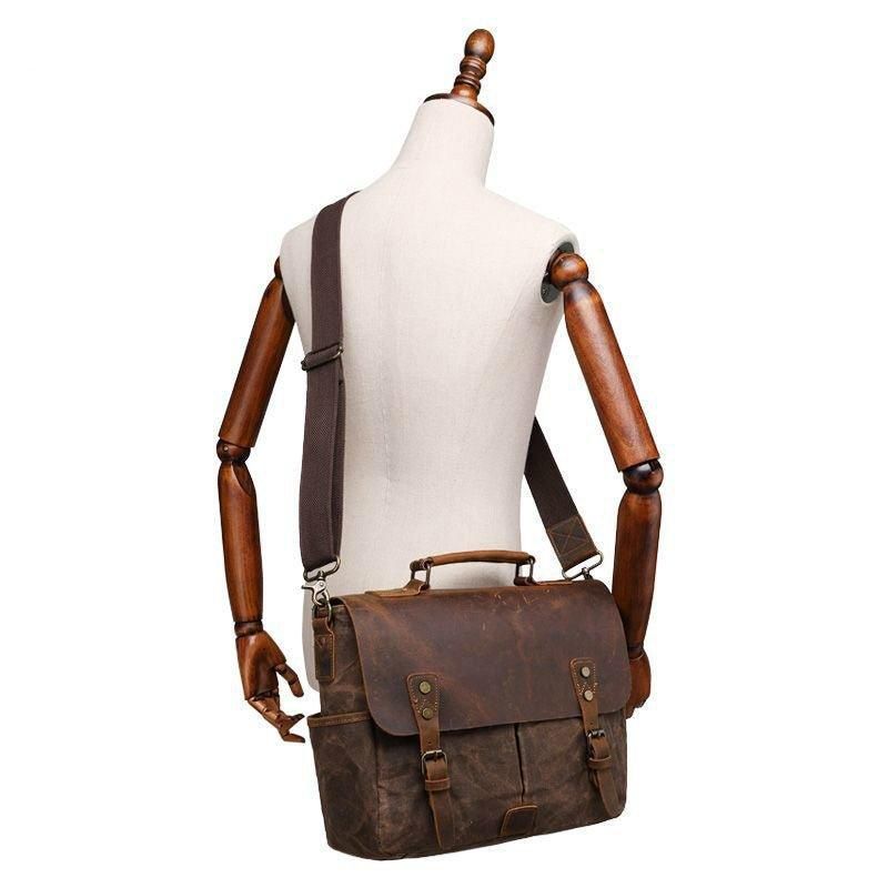 Sac Messager Toile Cirée Pour Homme Ordinateur Portable