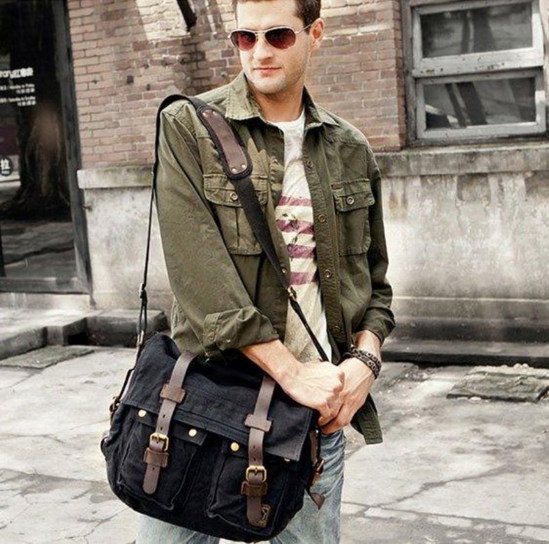 Sac Messager Toile Cirée Pour Ordinateur Portable Homme