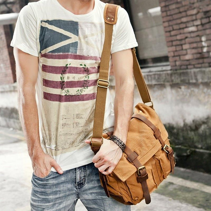 Sac Messager Toile Cirée Pour Ordinateur Portable Homme