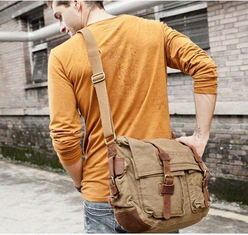 Sac Messager Toile Cirée Pour Ordinateur Portable Homme