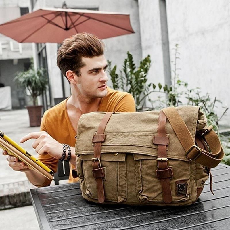 Sac Messager Toile Cirée Pour Ordinateur Portable Homme